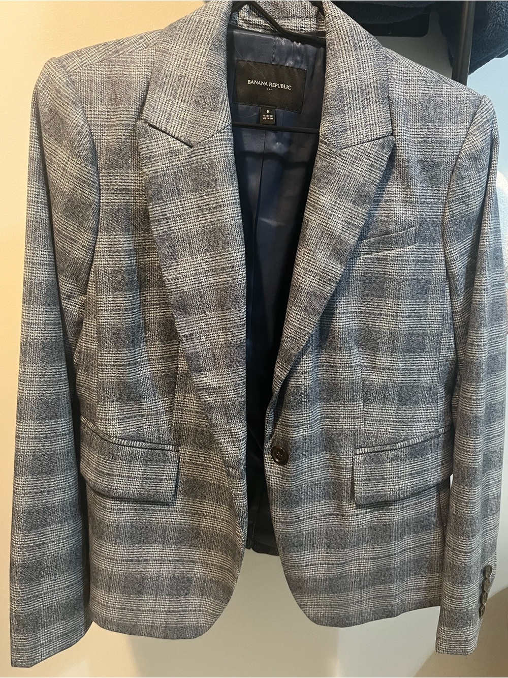 Banana Republic Gray Plaid Men's Blazer with Navy Lining